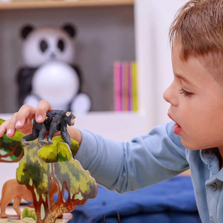 Chimpanzé et son bébé Papo en PVC, Collection Animaux sauvages, jouet éducatif idéal pour enfants et collectionneurs