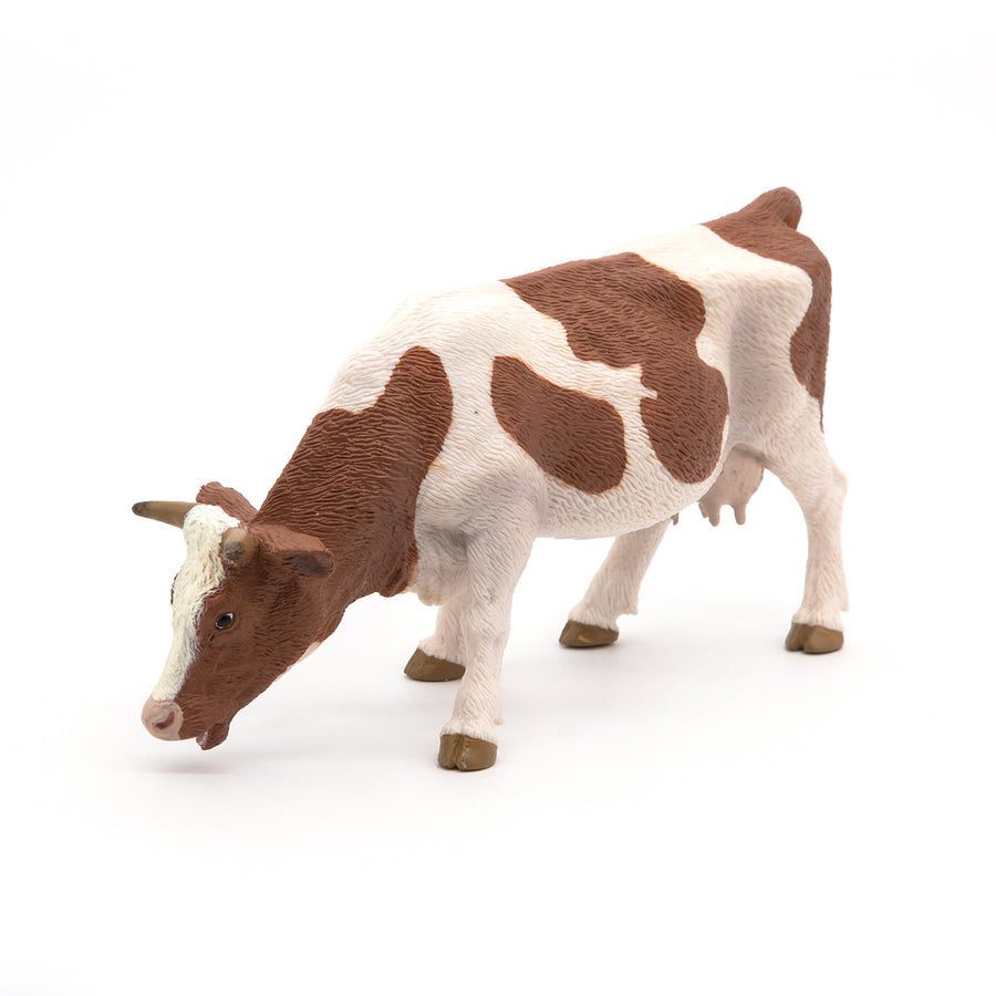Figurine Vache simmental broutant Papo en PVC, Collection Vie à la ferme, jouet éducatif idéal pour enfants et collectionneurs
