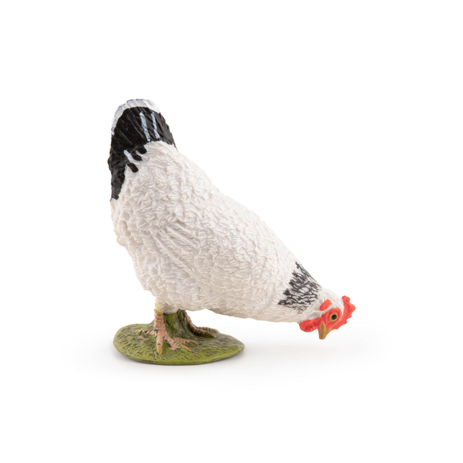 Figurine Poule blanche picorant Papo en PVC, thème basse-cour, Collection Vie à la ferme, jouet éducatif idéal pour enfants et collectionneurs